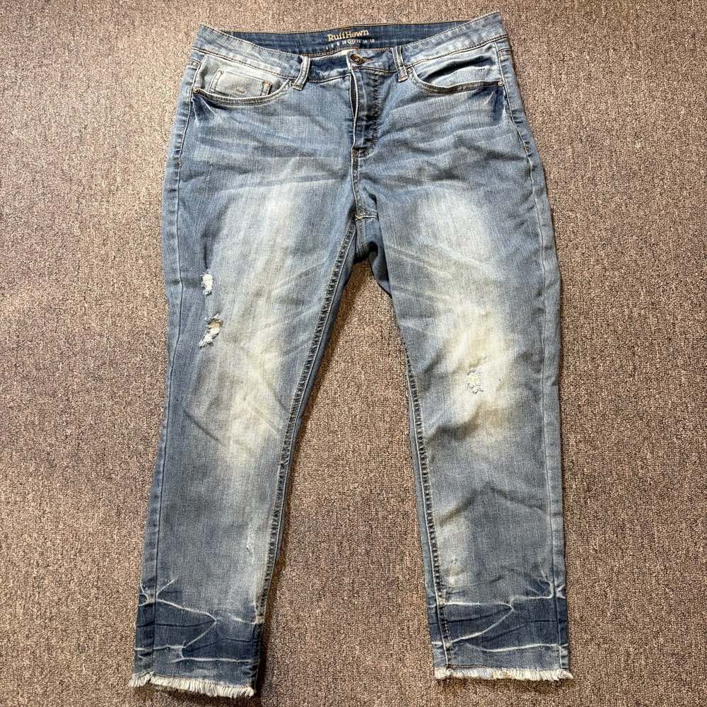 Ruff Hewn Blue Raw Hem Distressed Crop Skinny Jeans Sz 12 A3632